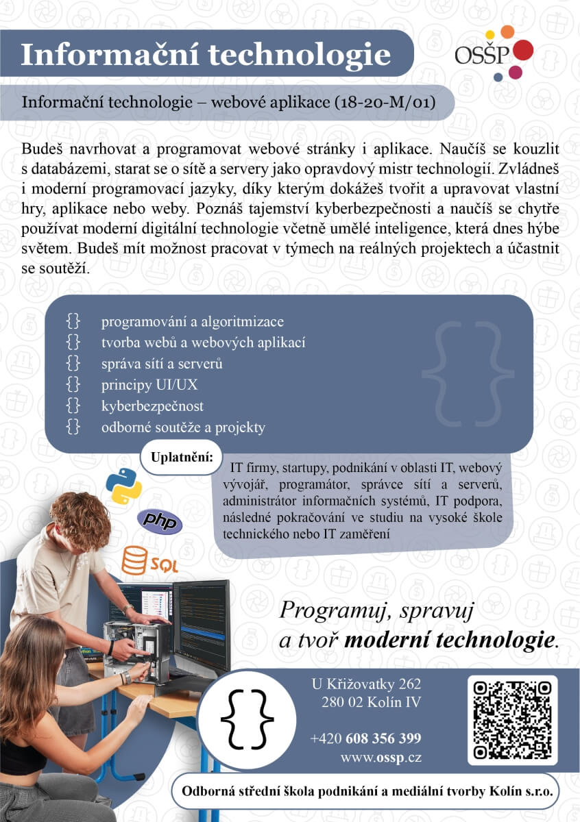 Studuj u nás - Programuj, spravuj a tvoř moderní technologie.